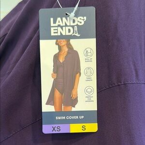 Lands’ End Swim Cover Up - Button Up Tunic Length Roll Up Sleeves